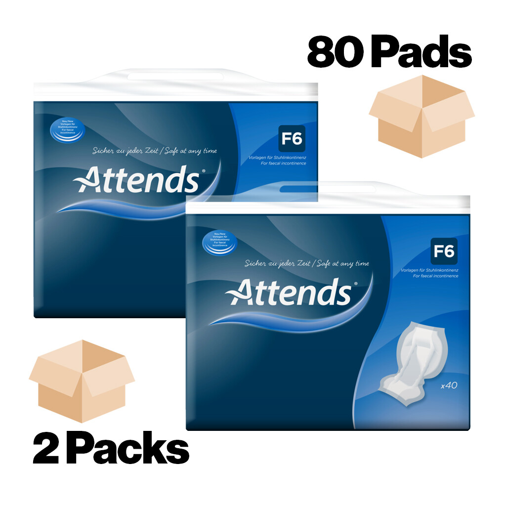Attends F6 Incontinence Pads - 2 Packs Of 40 Personal Care Faecal Pads White