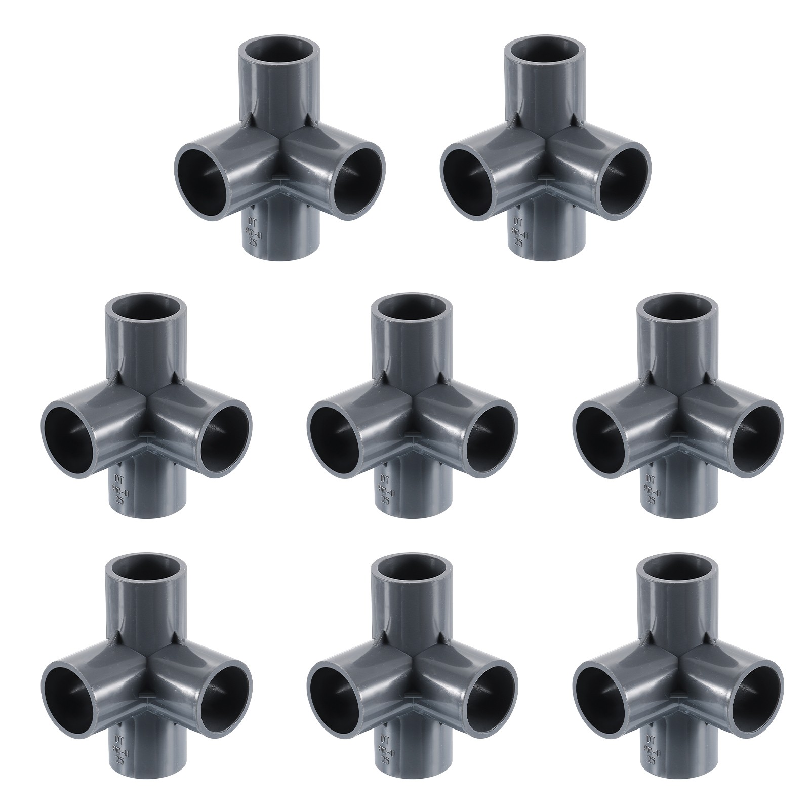 3/4" PVC Fittings, 8 Pcs 4 - Way Elbow Connector Elbow PVC Corner Fitting, Grey