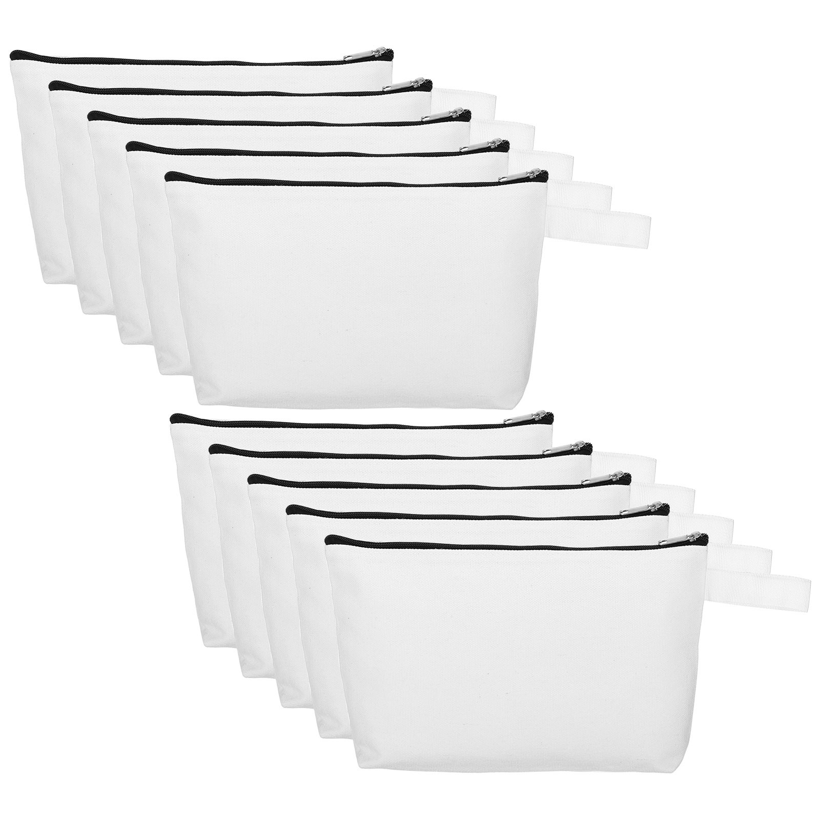 12.2 x 7.5" Canvas Makeup Bags with Strap, 10 Pcs Cosmetic Toiletry Pouch, White