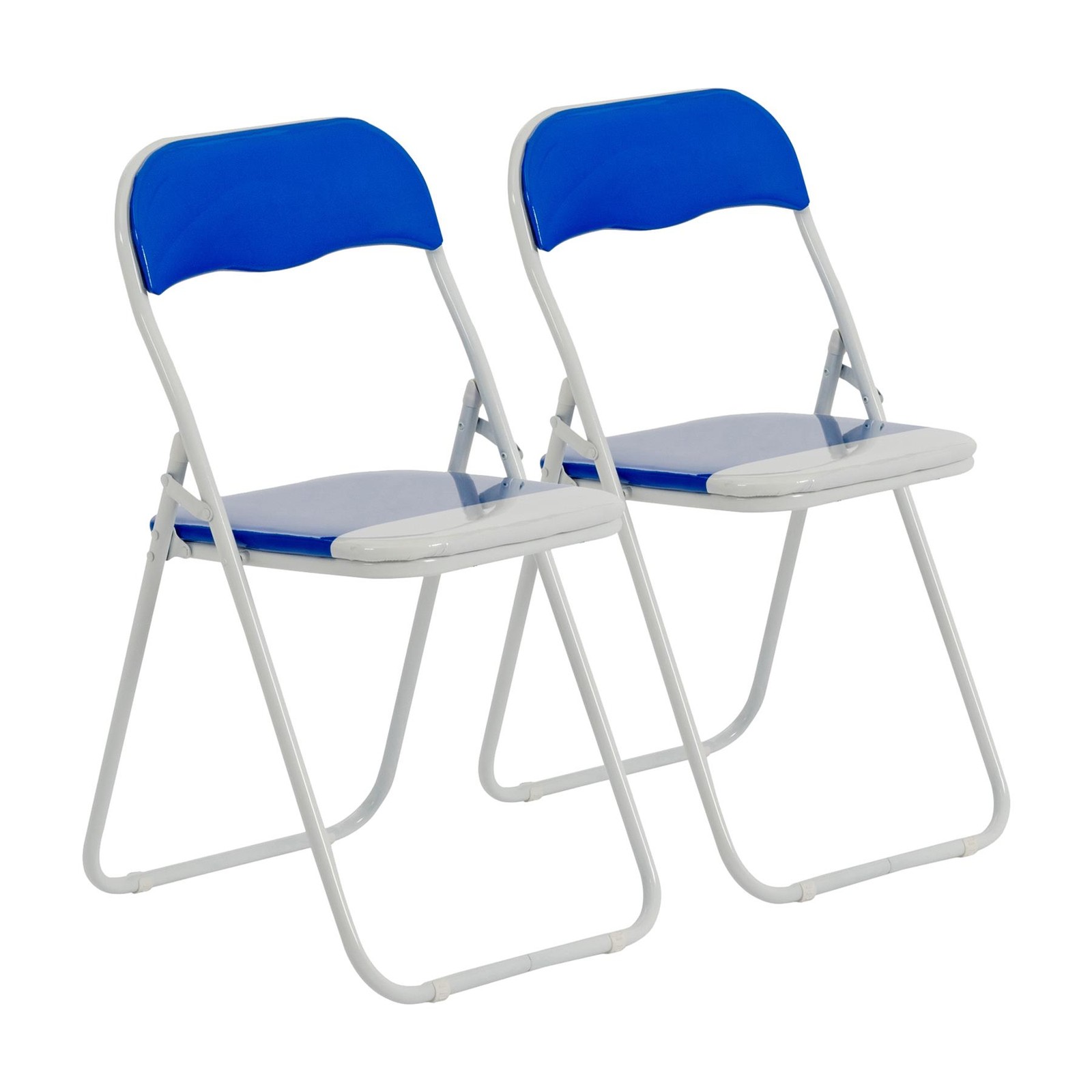 Folding Chairs Padded Faux Leather Studying Dining Office Chair Blue White x2