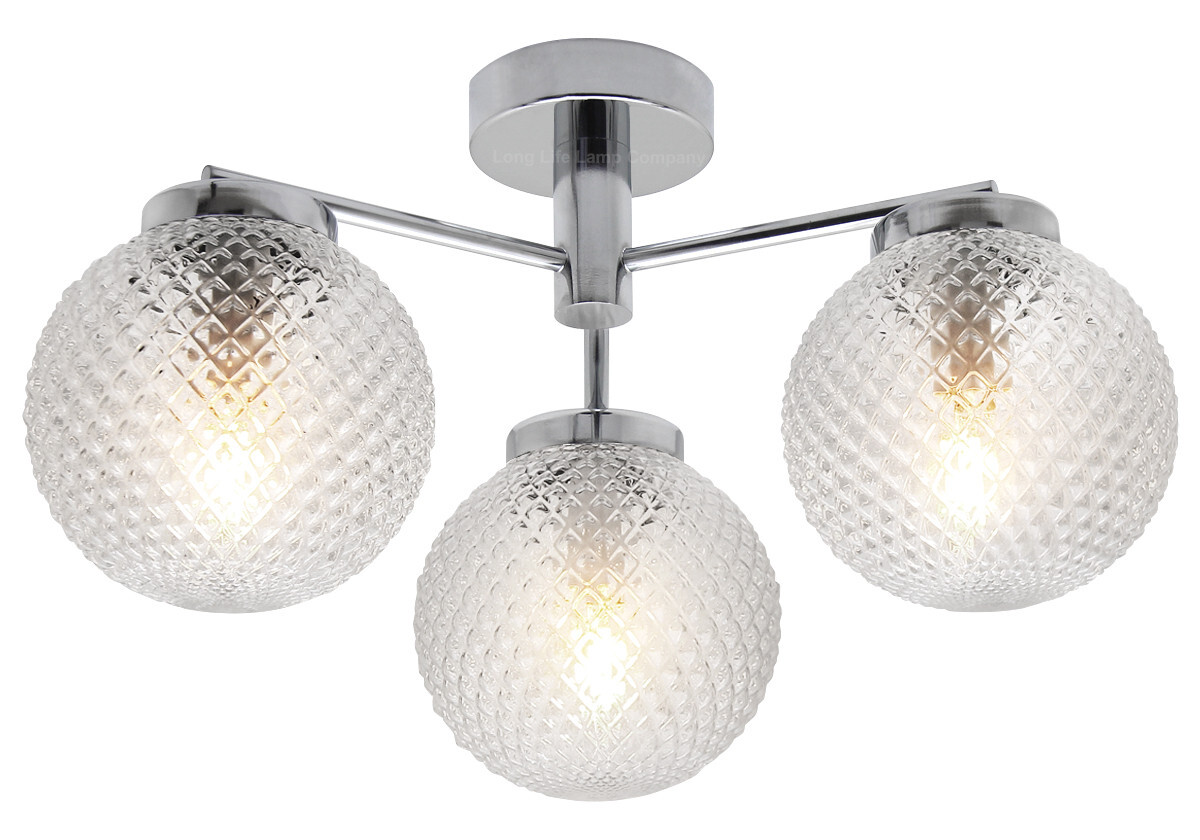 Modern Chrome 3 Way Ceiling Light Glass Globe Shades H3061 with E14 Candle 5w