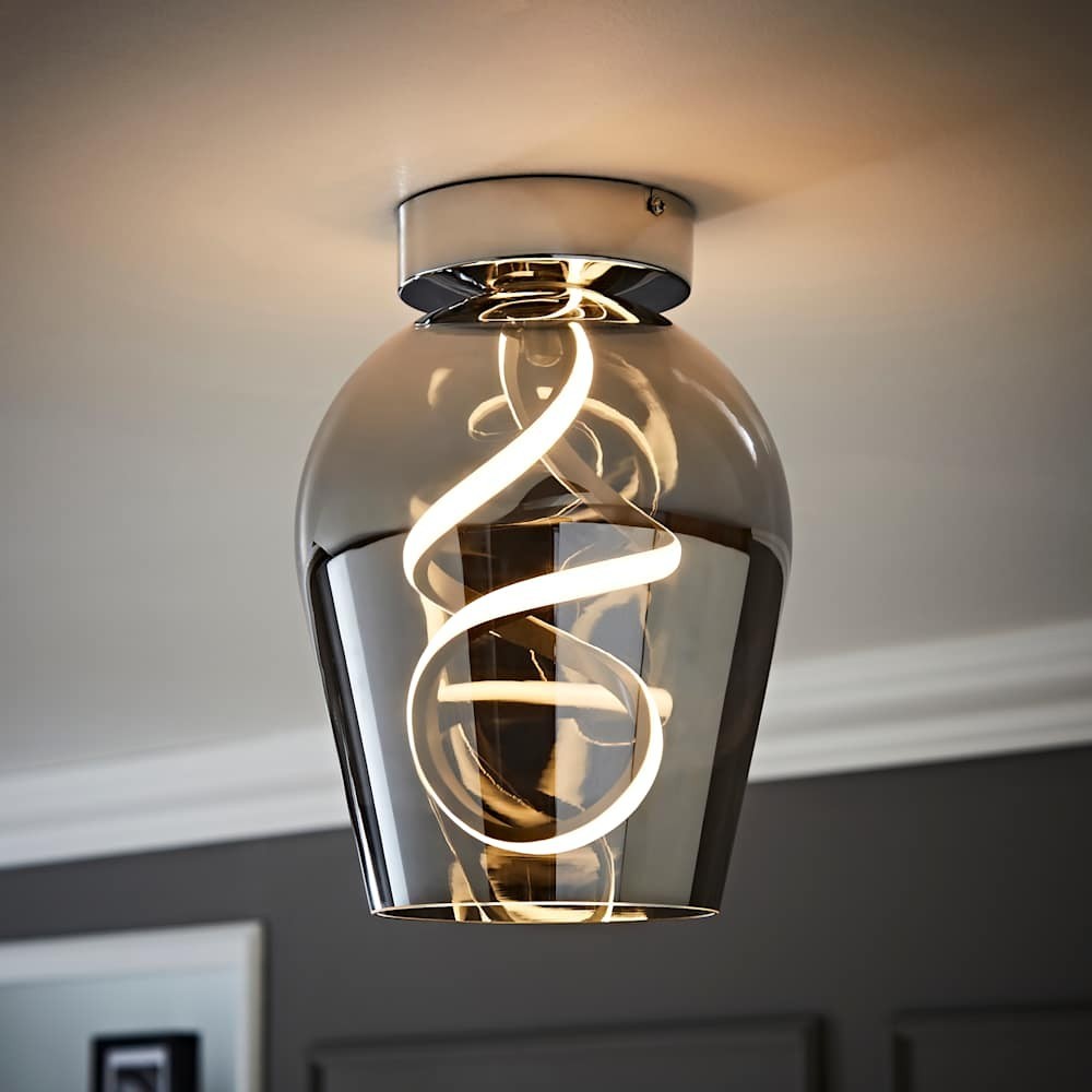 Smoke Glass Ceiling Light Fitting Integrated LED Helix Living Room Pendant