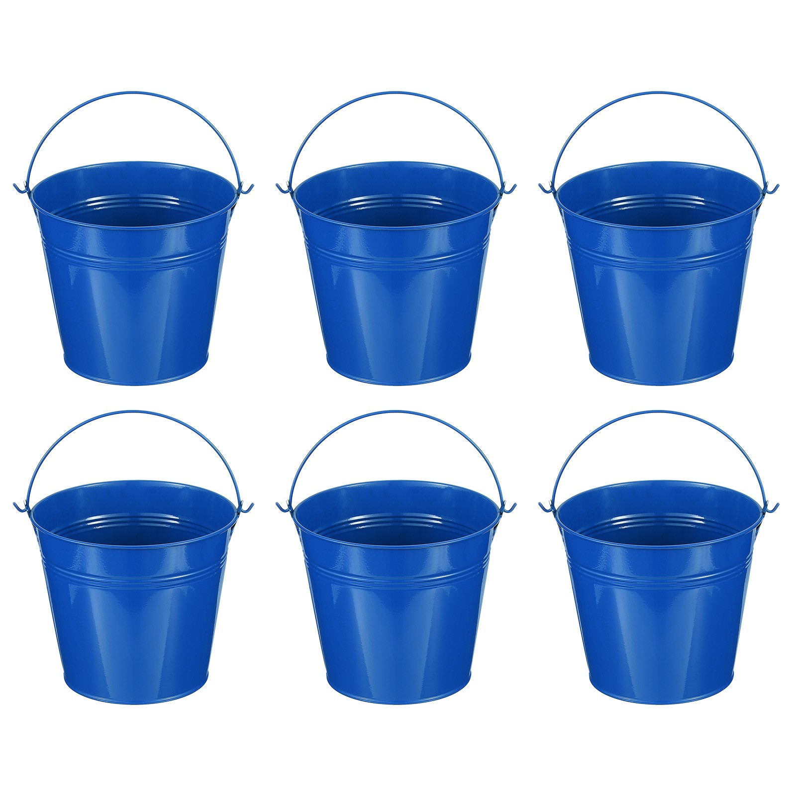 6 Pcs 5.9"x5.1" Small Metal Buckets with Handle Mini Bucket Deep Blue