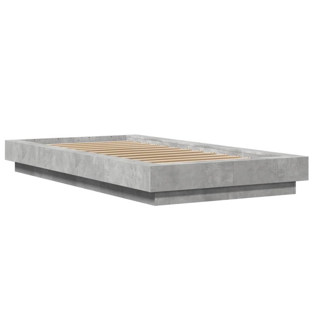 Bed Frame with LED Lights Concrete Grey Small Single Engineered Wood vidaXL