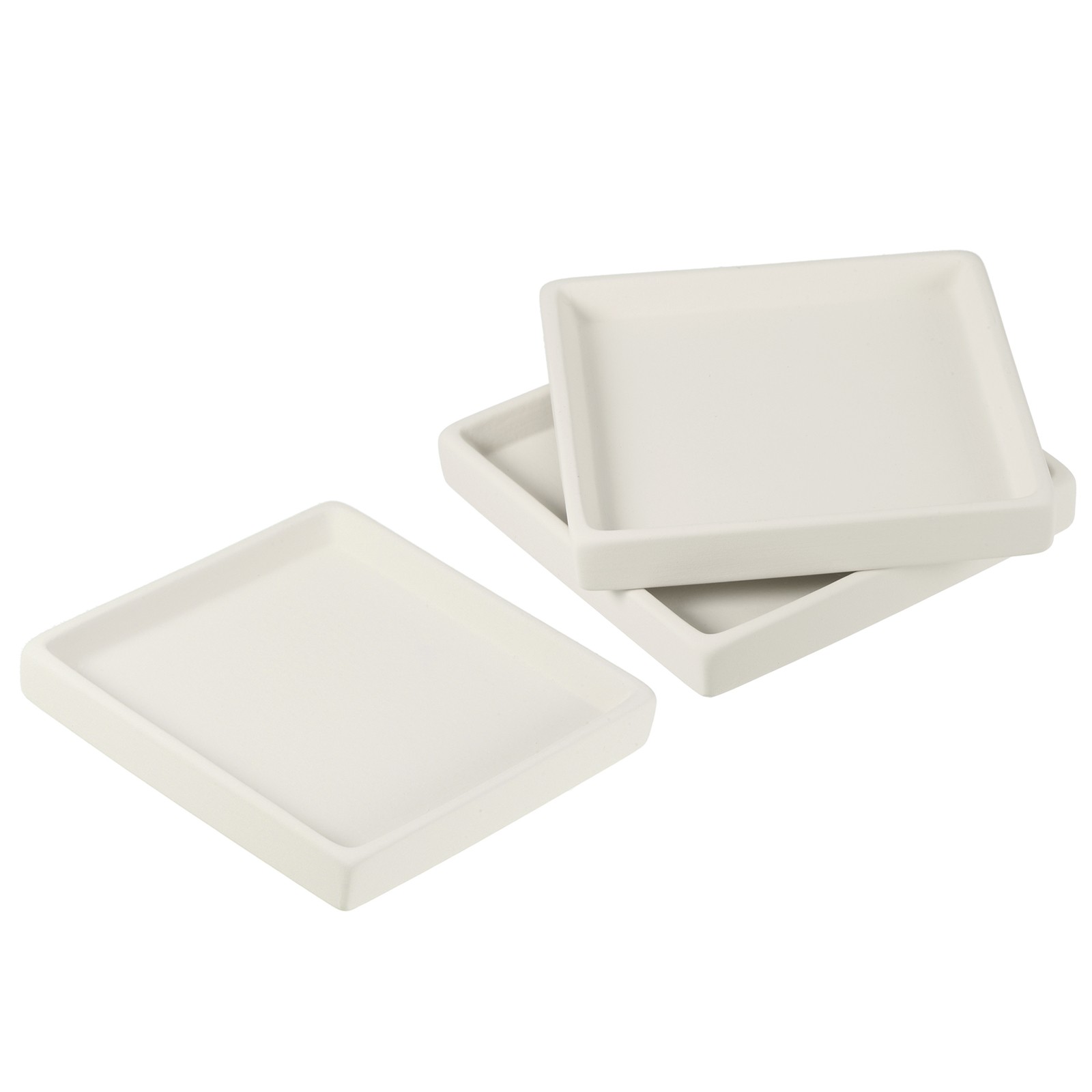 Plant Pot Saucers 5 Inch, 3 Pack Ceramic Square Flower Tray, Beige