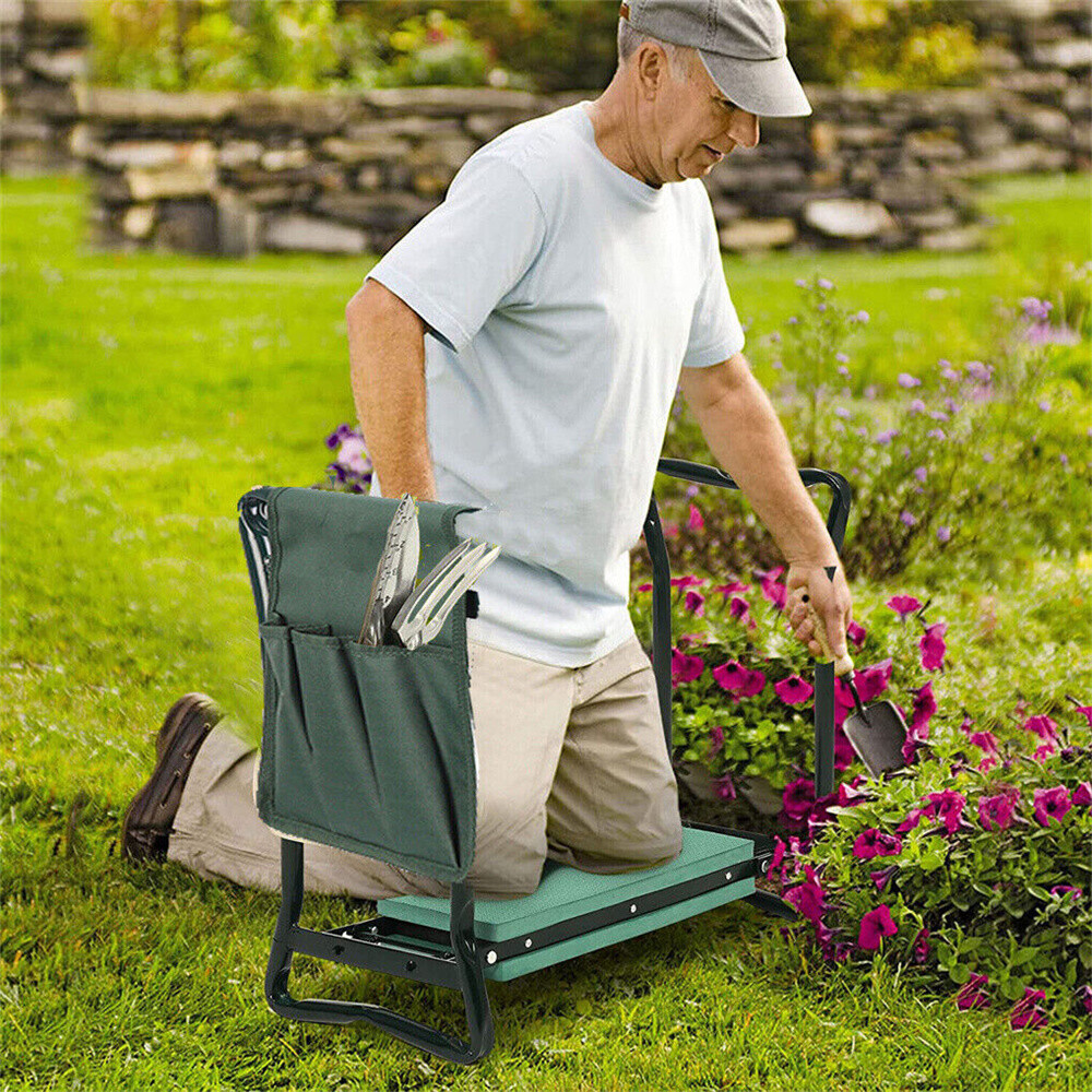 Garden Kneeler and Seat Folding Stool Work Seat Flower Planting Grass Tool Bag