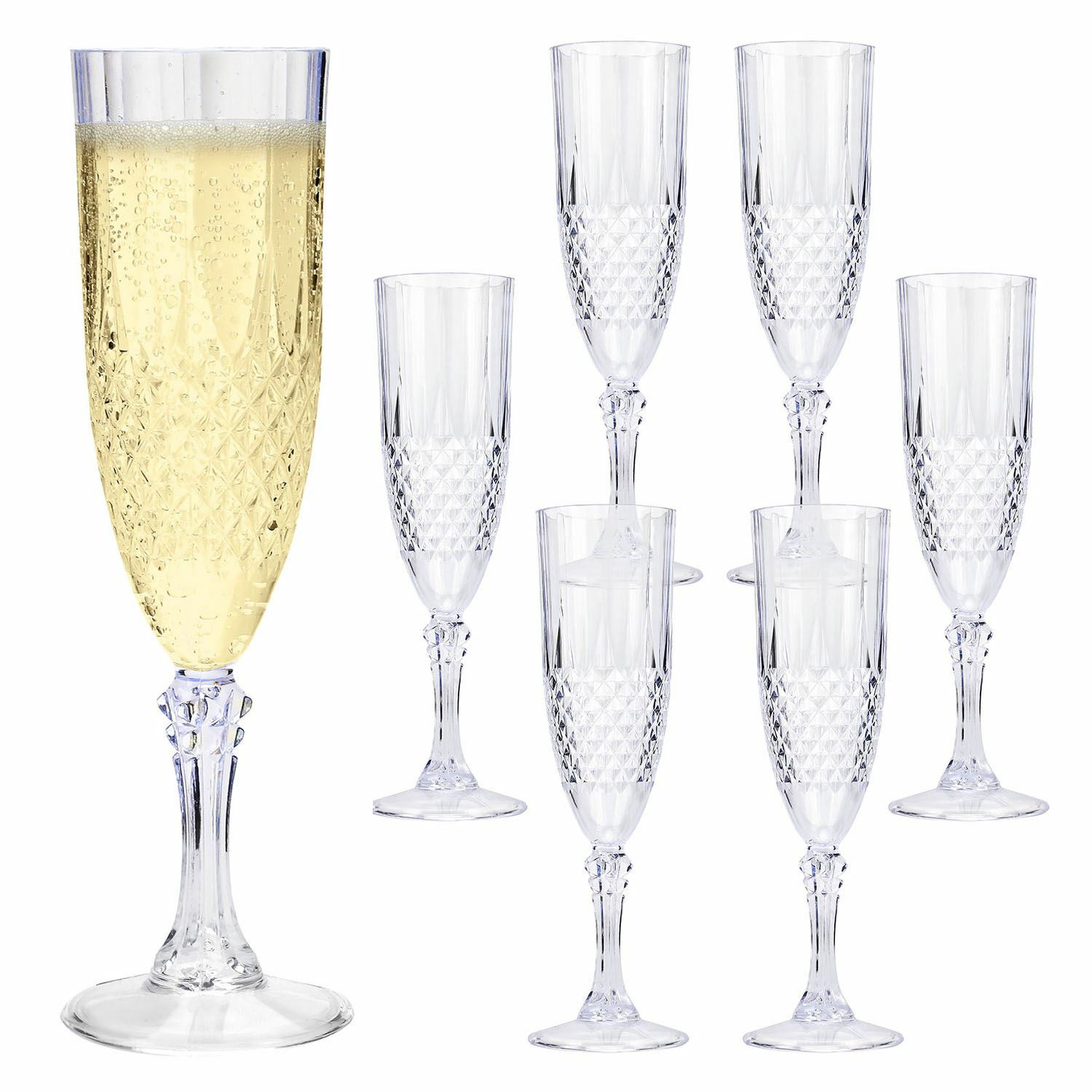 24 x VINTAGE CRYSTAL CHAMPAGNE FLUTE GLASSES WINE PROSECCO PLASTIC ACRYLIC
