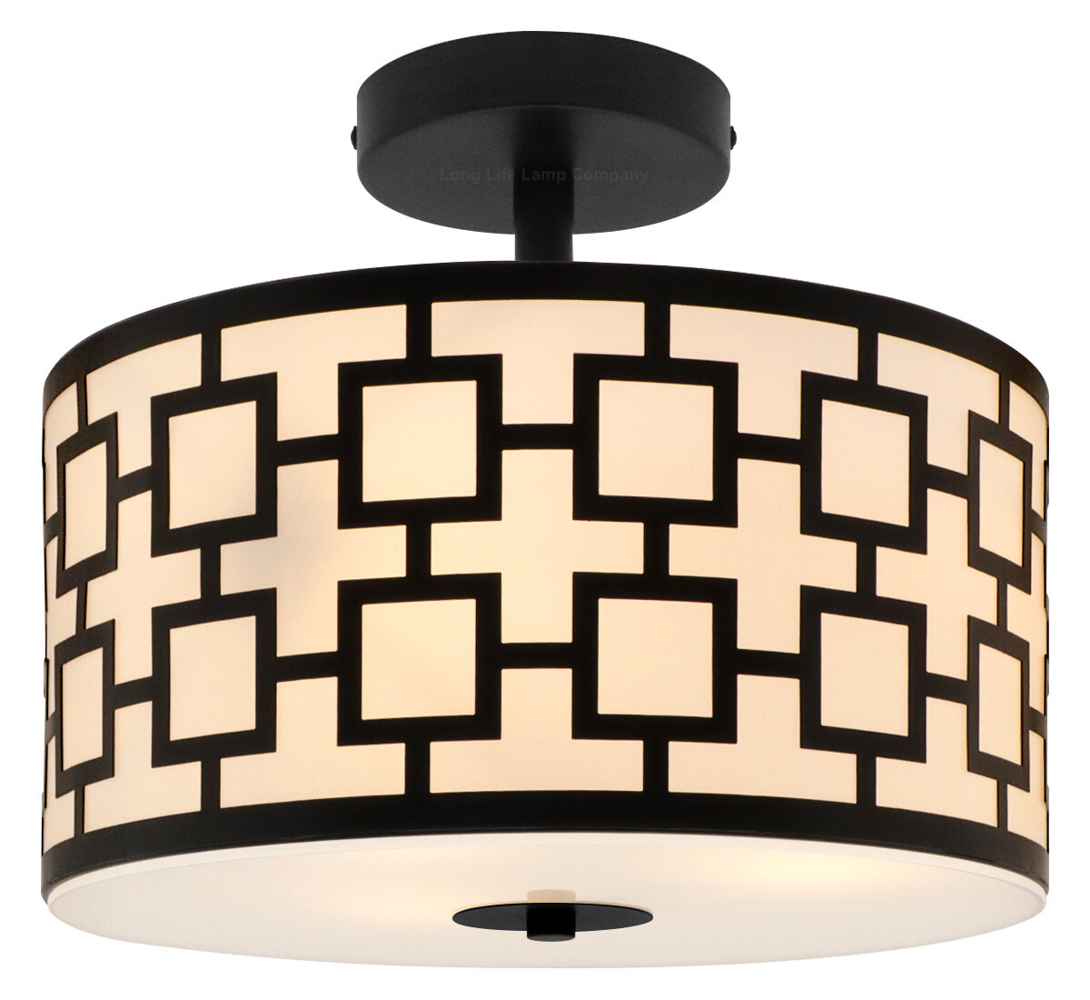 Frosted Glass Ceiling Light Flush Mount Drum Lamp Shade Black Chequered H3124