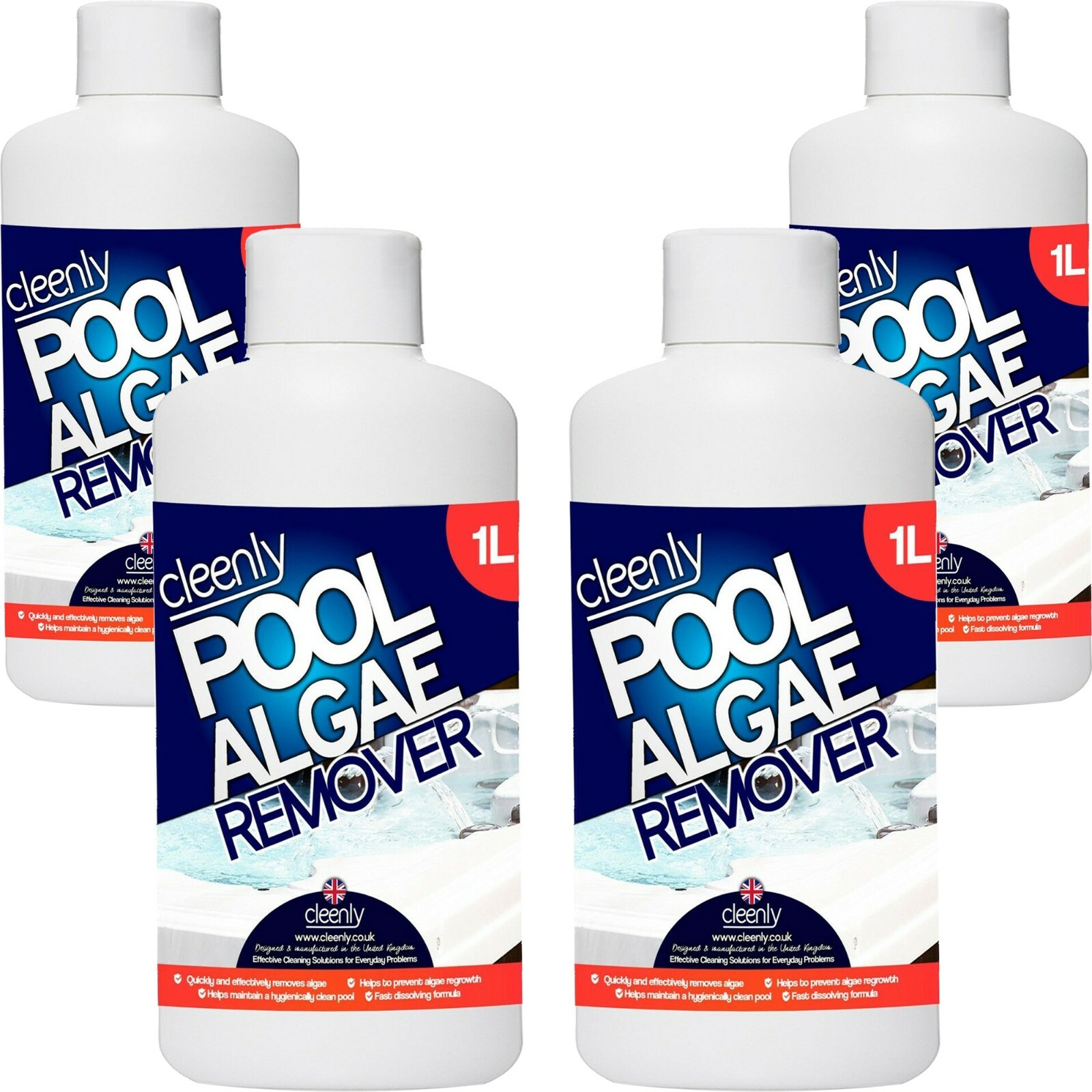 Cleenly Pool Algae Remover for Hot Tub & Spa Removes & Prevents Growth 4 x 1L