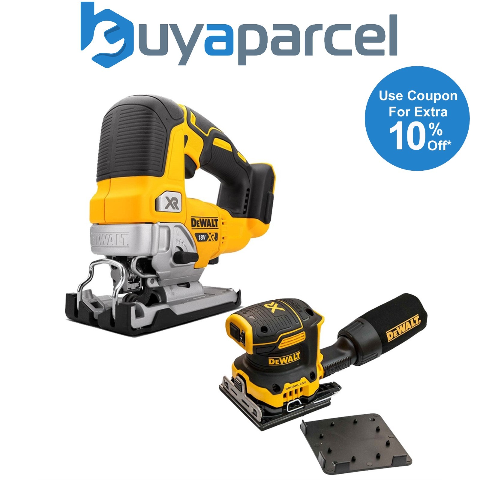 DeWalt DCS334N 18v XR Cordless Brushless Top Jigsaw & DCW200N Orbital Sander