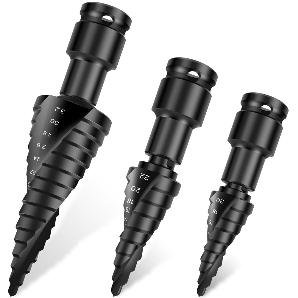 3Pcs Step Drill Bit Set, High Speed Steel Spiral Step Drill Bit J1F46729