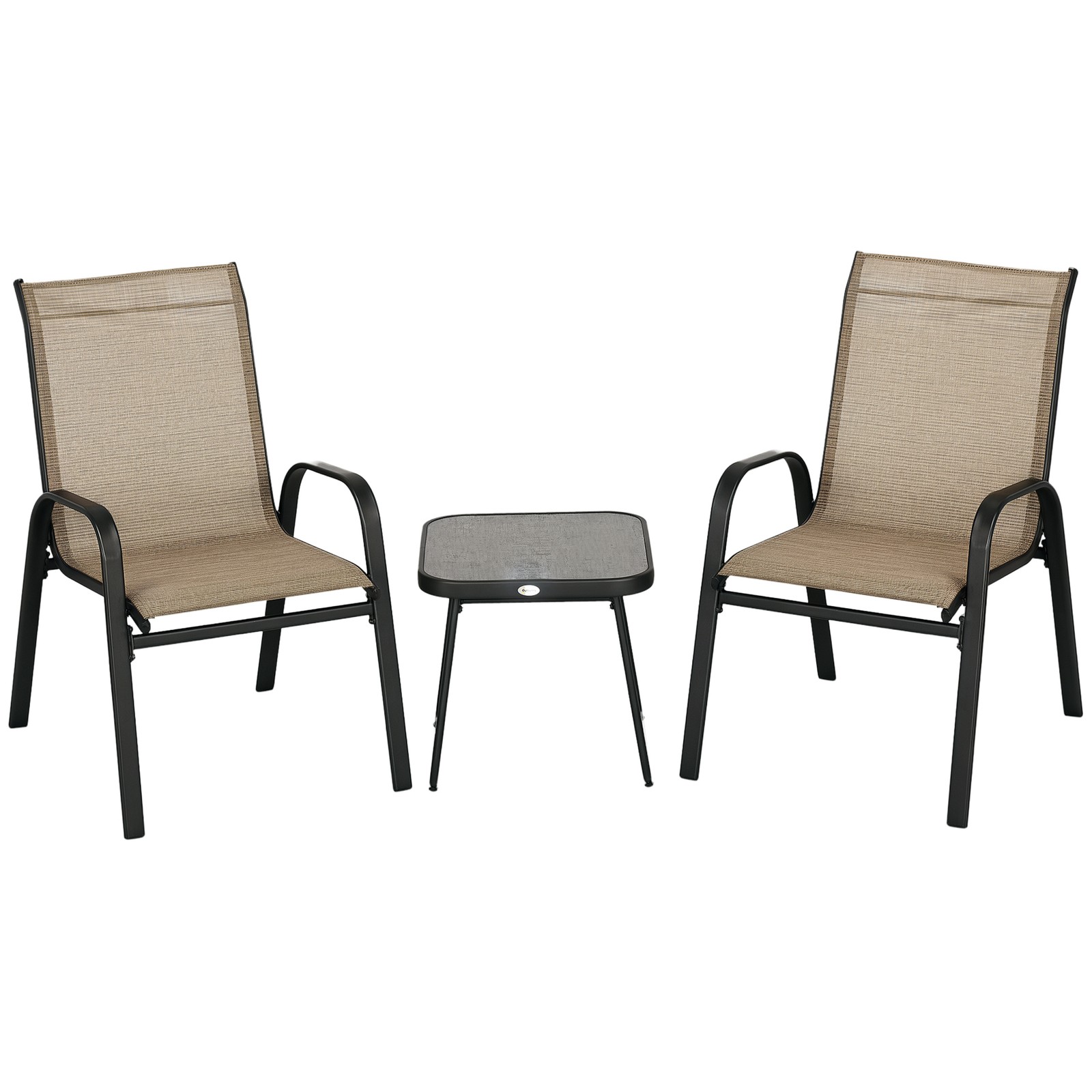 Outsunny 3PCs Bistro Set with Breathable Mesh Fabric Stackable Chairs Brown