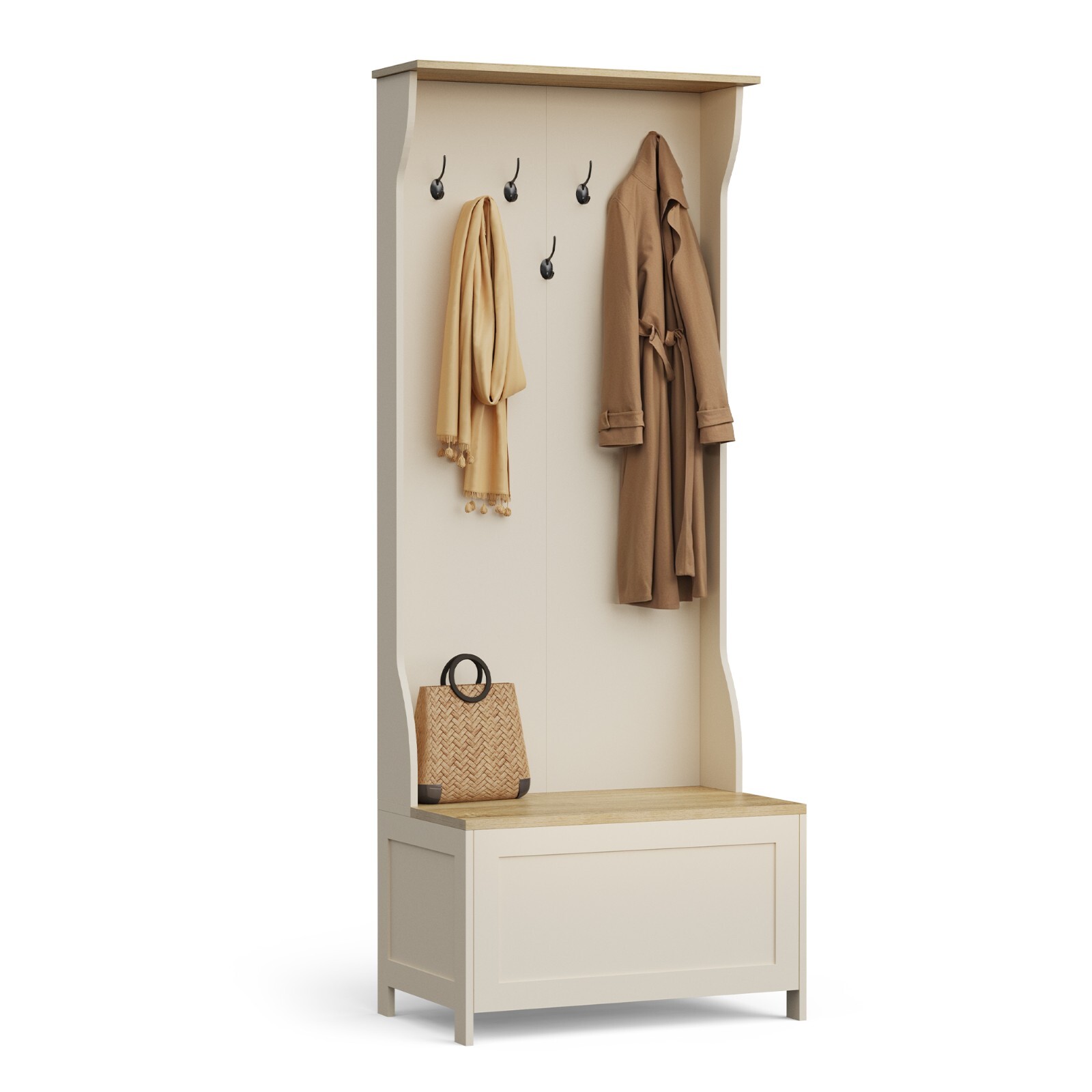 Cream Coat Stand with Shoe Storage, Hallway Unit & Storage Bench, VonHaus