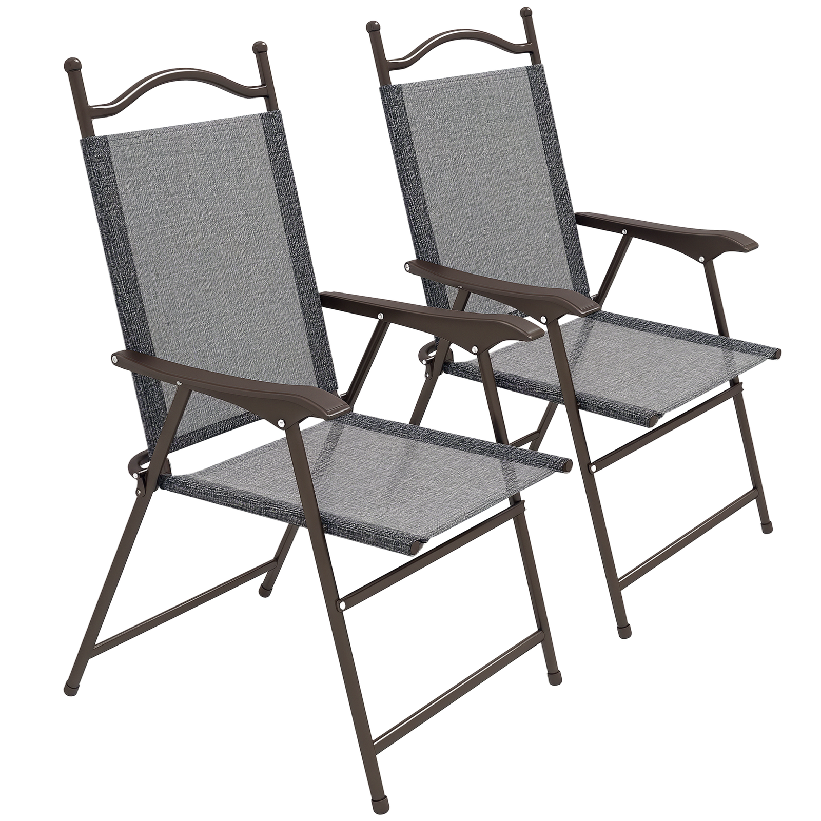 Outsunny Folding Chairs Set, Breathable Mesh Fabric Seat, Grey