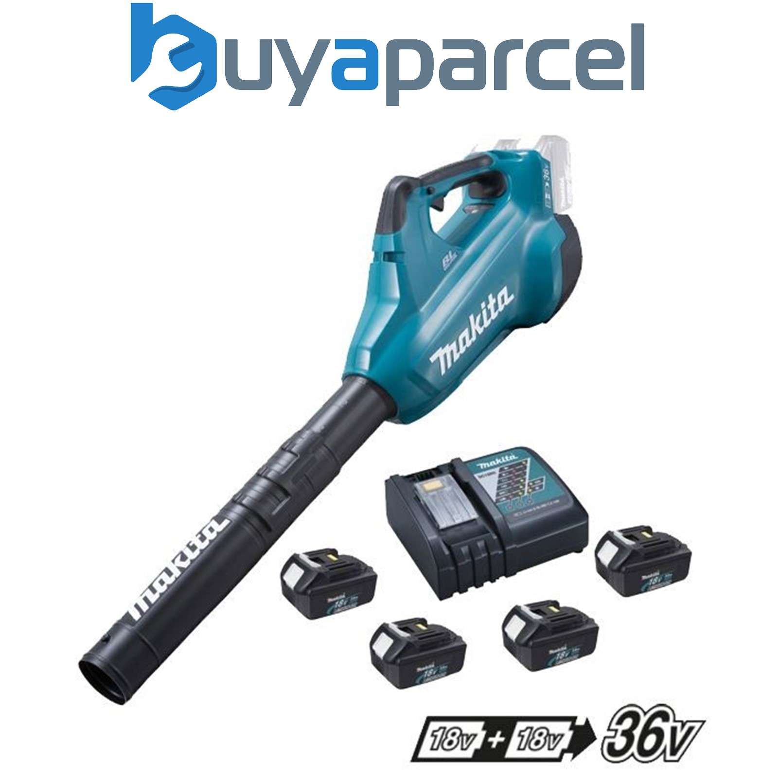 Makita DUB362 Twin LXT 18v/36v Li-Ion Brushless Leaf Blower, 4 x 3.0ah + Charger
