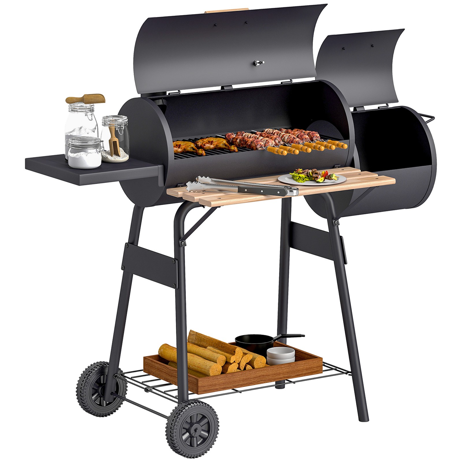 Outsunny Portable Charcoal BBQ Grill Steel Offset Smoker Combo Backyard
