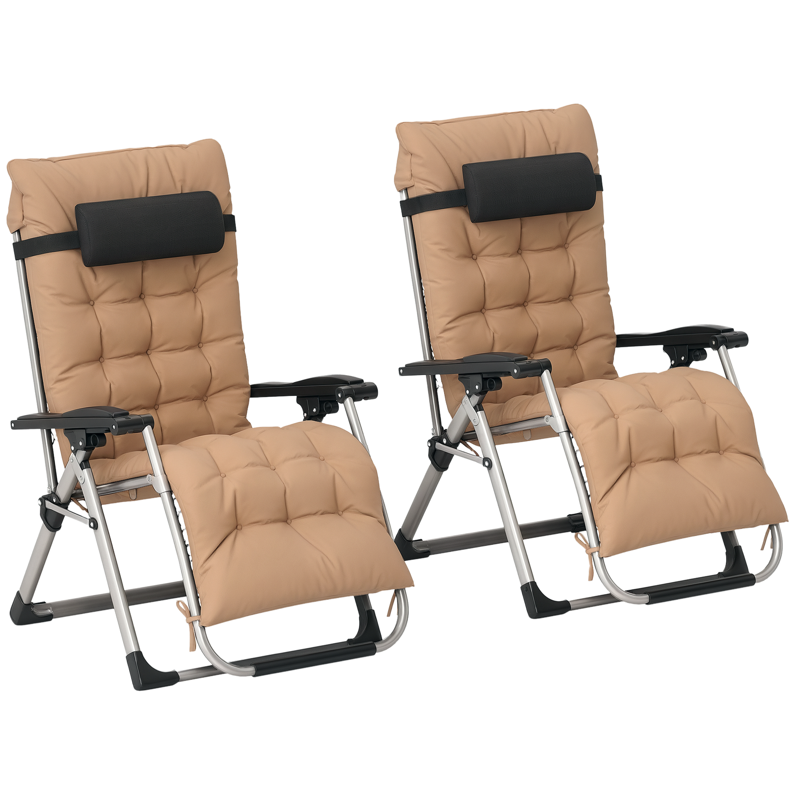 Outsunny 2 PCS Reclining Zero Gravity Chair Folding Lounger Cushion Khaki