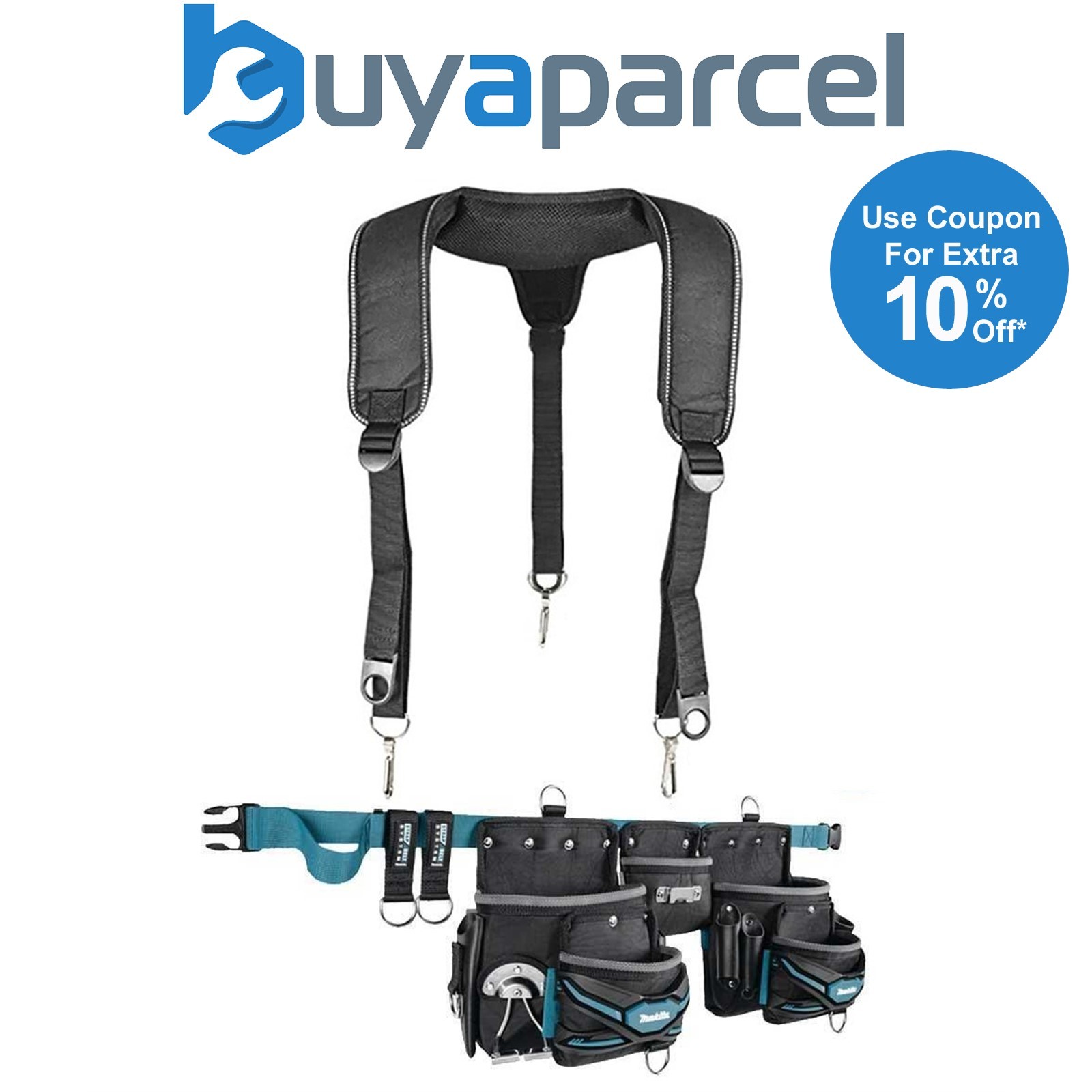Makita E-05169 3 Pouch Super Heavyweight Duty Tool Belt Set + Heavy Duty Braces