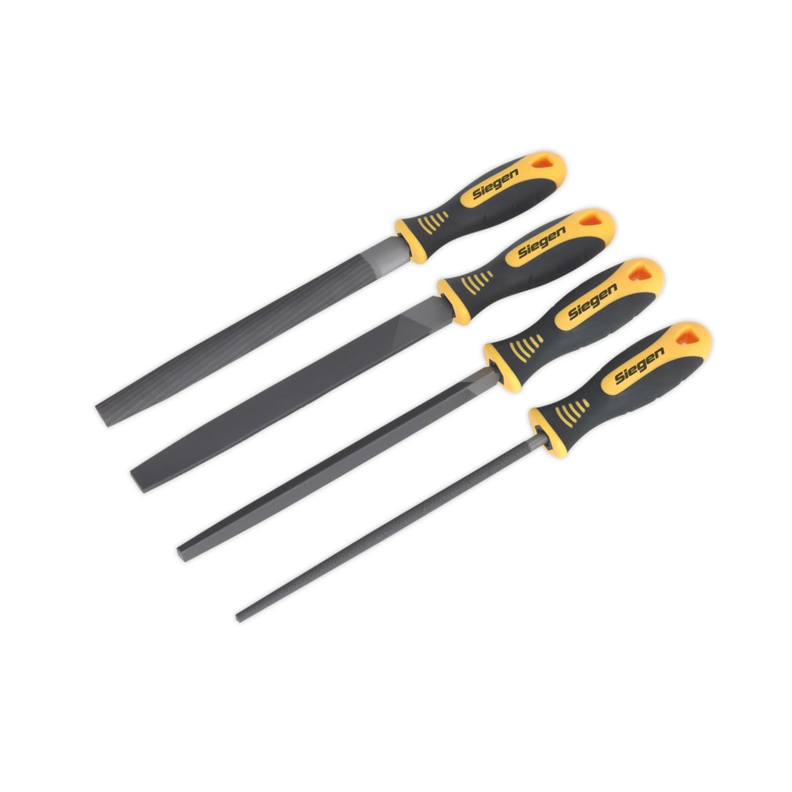 Sealey 4pc File Set 200mm Round, 3-Square, Flat & Half Round Second Cut Files