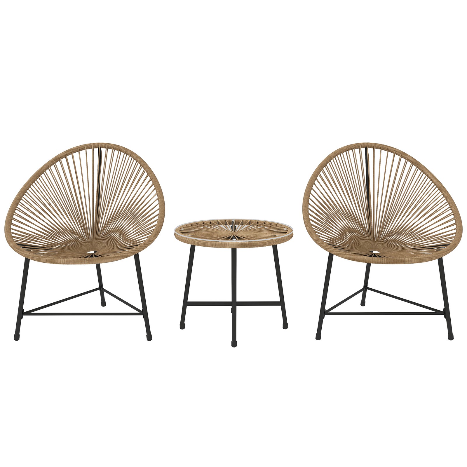 Outsunny Rattan Bistro Set with Acapulco Chairs and Glass Table, Natural