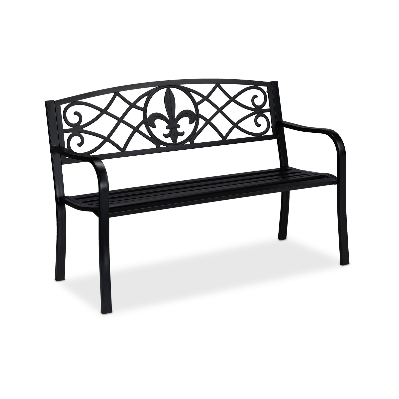 Garden bench, two-seater Metal balcony bench Weatherproof Black Patio seat