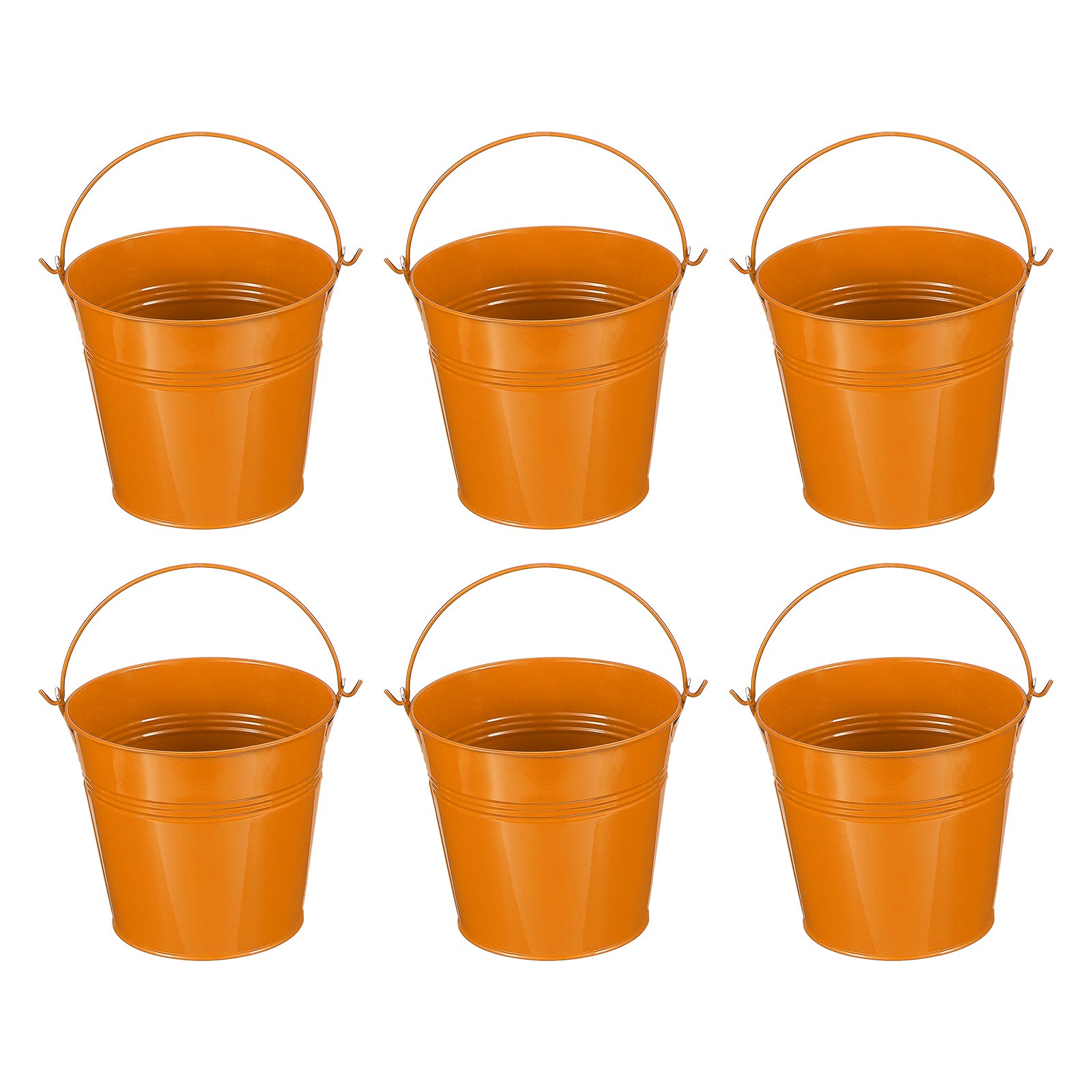 6 Pcs 5"x4.7" Small Metal Buckets with Handle Mini Galvanized Bucket Orange