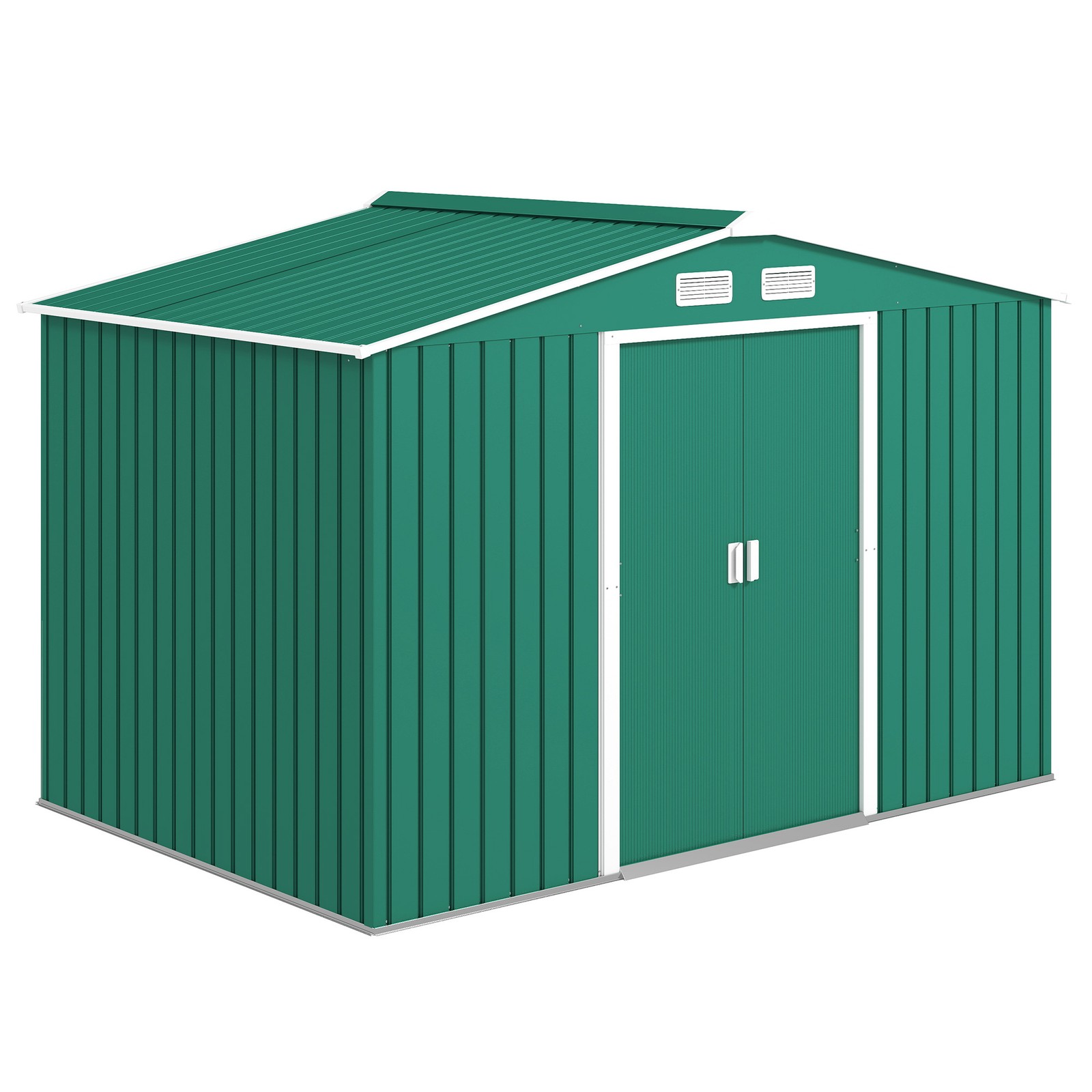 Outsunny 9 x 6FT Galvanised Garden Storage Shed with Sliding Door, Green