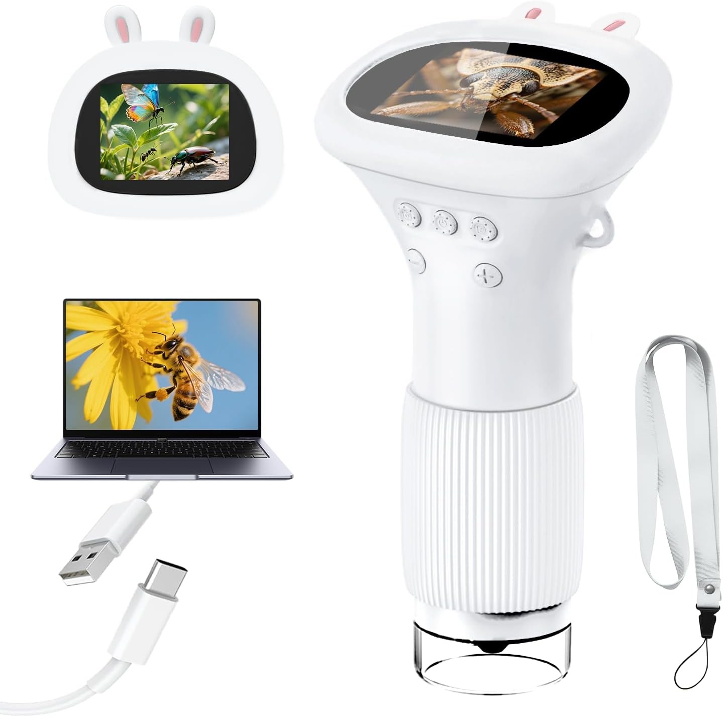 Microscope for Kids, 1000X Handheld Digital Miniscope with 2.0" Screen, Portabl