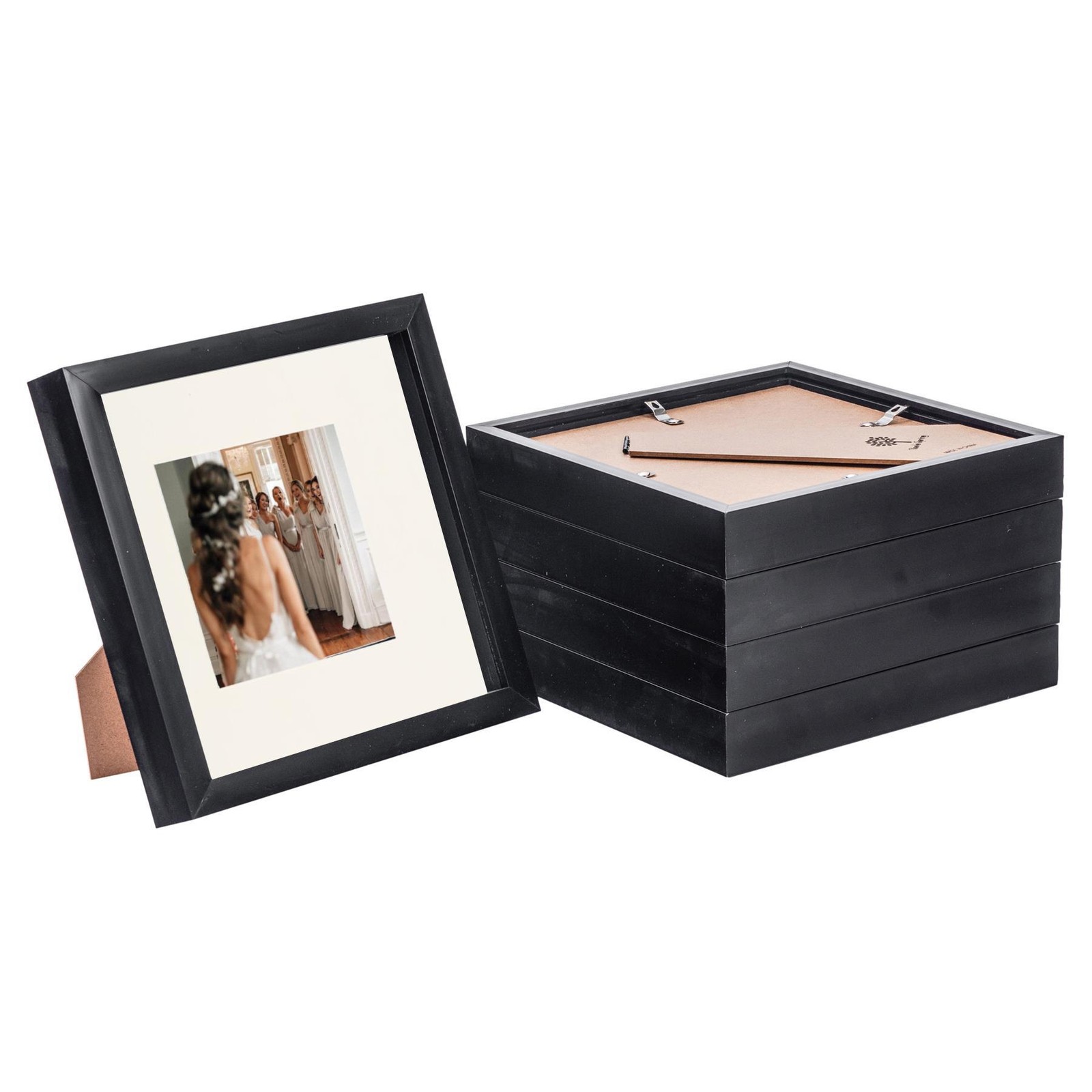 5x 3D Box Photo Frames Picture Display 8 x 8" with 4 x 4" Mount Black/Ivory