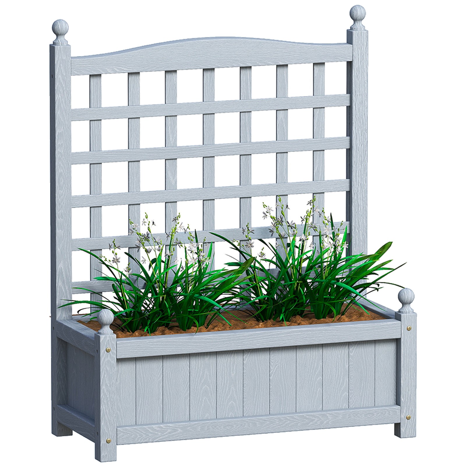 Outsunny Raised Garden Bed with Trellis Garden Planters Indoor Grey
