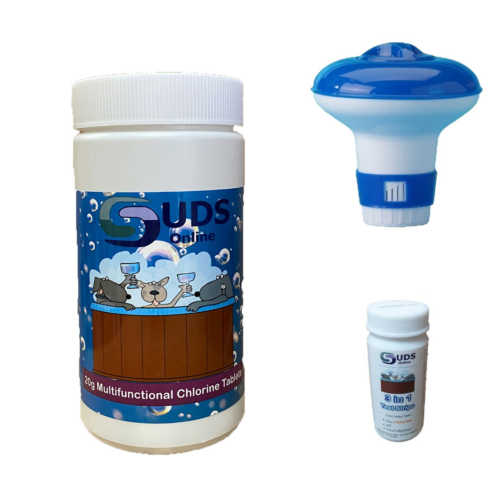 50 Multifunctional Chlorine tablets 20g + 20 x 3 in 1 Test Strips + Float