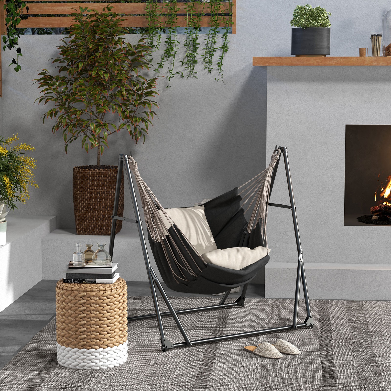 Foldable Hammock Stand, 2 in 1 Hammock Net Stand, Hammock Chair Stand, Black