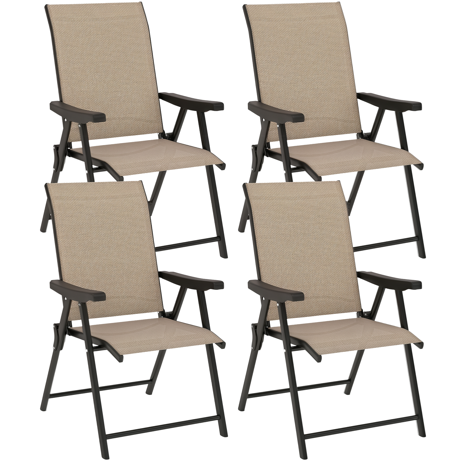 Outsunny Folding Garden Dining Chairs Set of 4 with Mesh Seat, Brown
