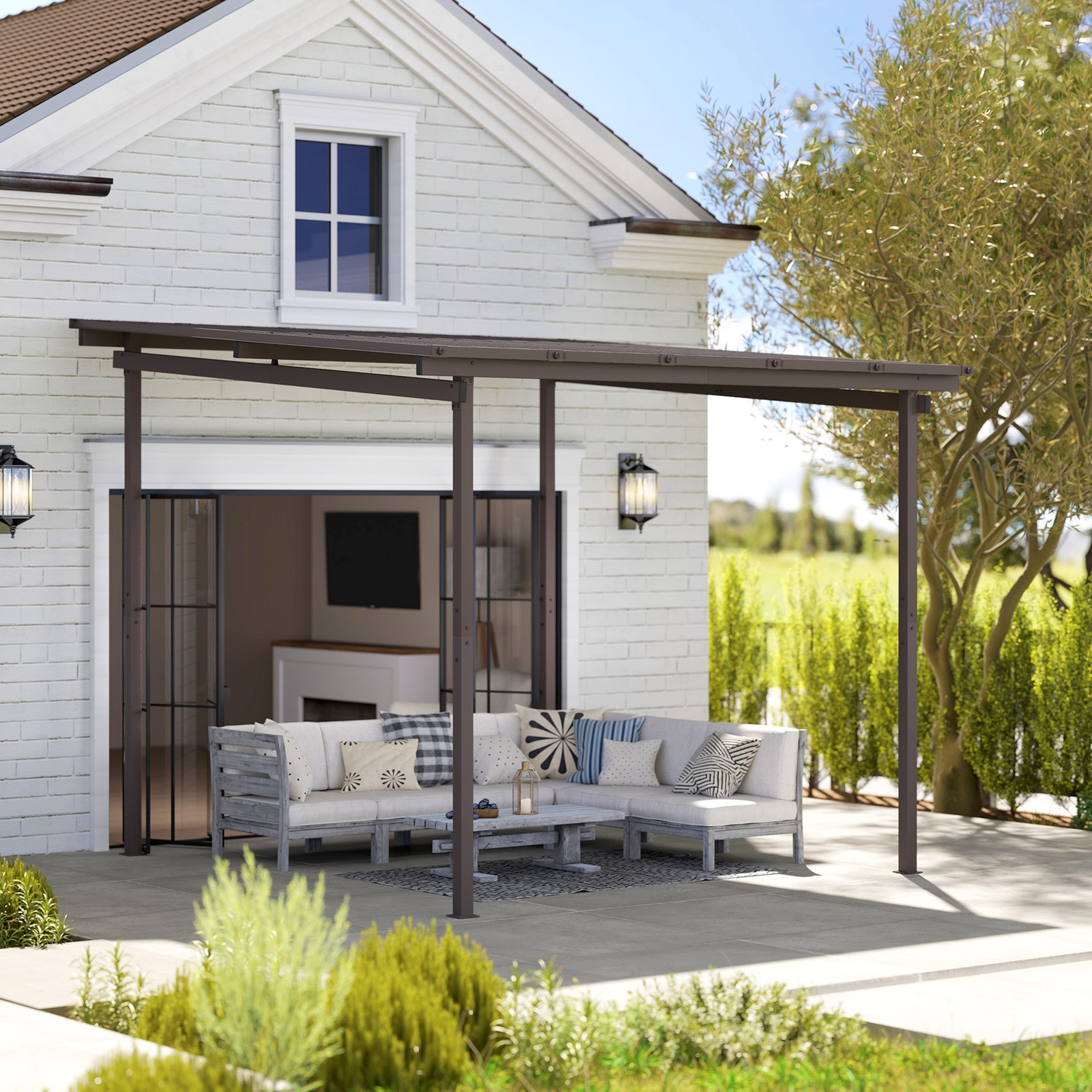 3 x 3(m) Waterproof Metal Pergola, Lean to Pergola, Easy to Assemble