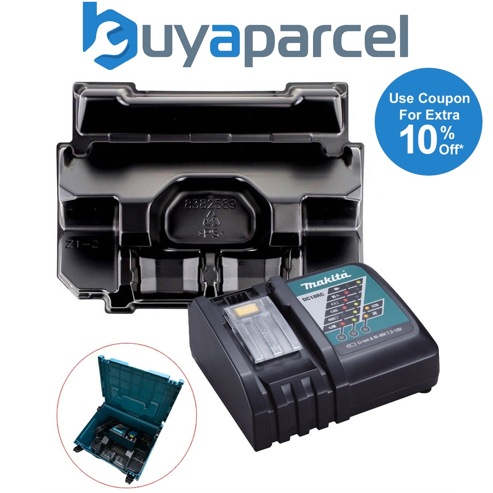 Makita DC18RC 18v 22min Intelligent FAST Lithium Battery Charger + Battery Inlay