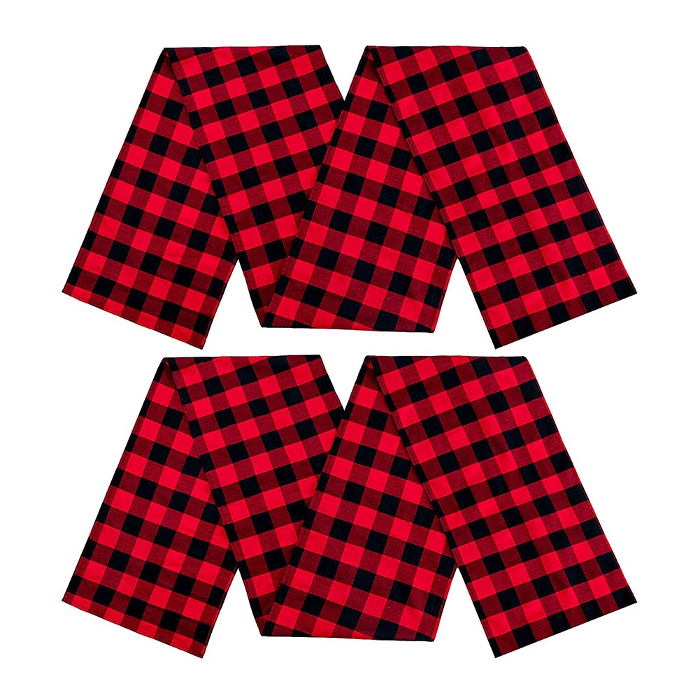 Checked Plaid Table Runner 13x84 Inch Black and Red Tabletop4421