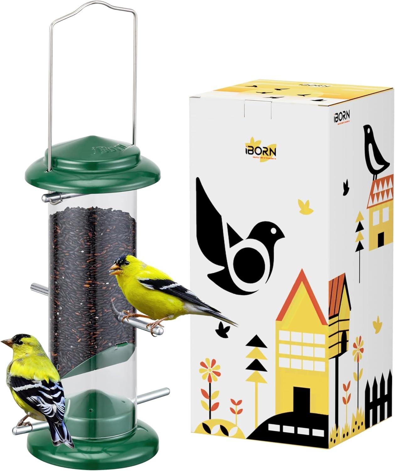 iBorn Metal Niger Seed Bird Feeder,Bird Feeders Hanging,Bird Seed feeder for Go