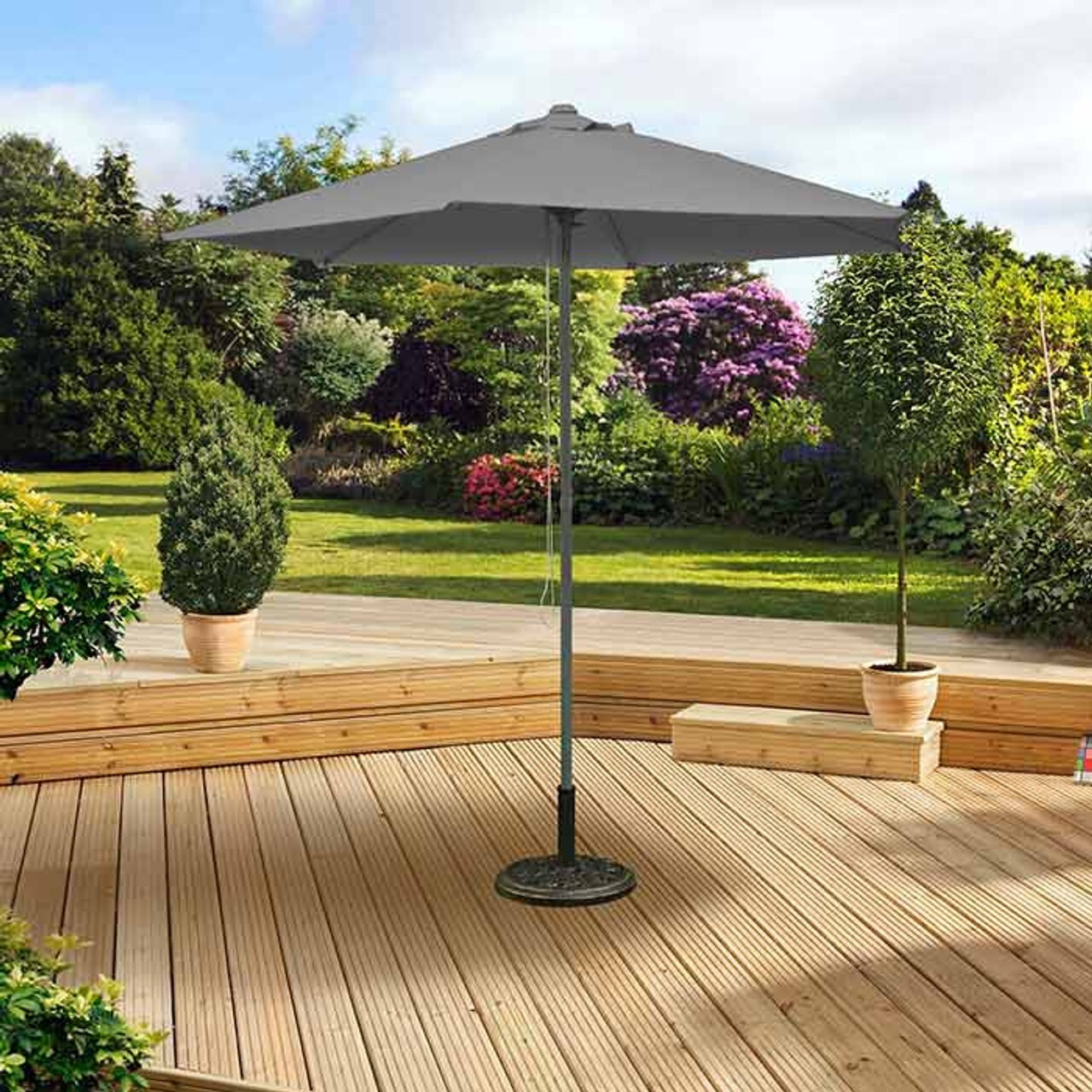 2m Aluminium Parasol Umbrella Grey Garden Patio Table Sun Shade Canopy Large