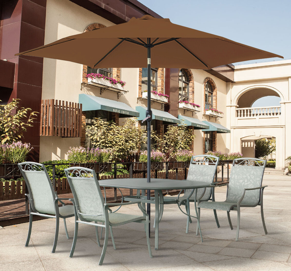 3M Round Garden Parasol Umbrella Patio Sun Shade Aluminium Crank Tilt Coffee