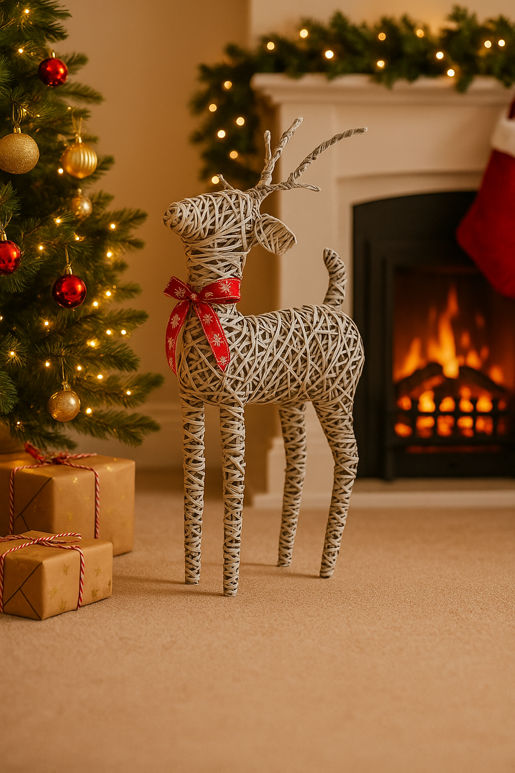 Large Christmas Reindeer Decoration Rattan Standing Stag Figure Home 75cm Statue