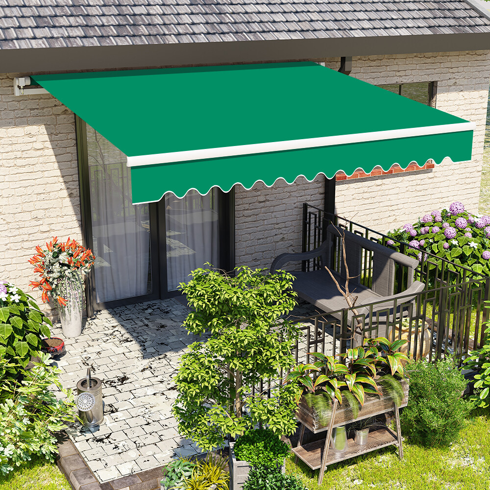 2.5m x 2m Manual Awning Retractable Patio Canopy Garden Sun Shade Outdoor Green