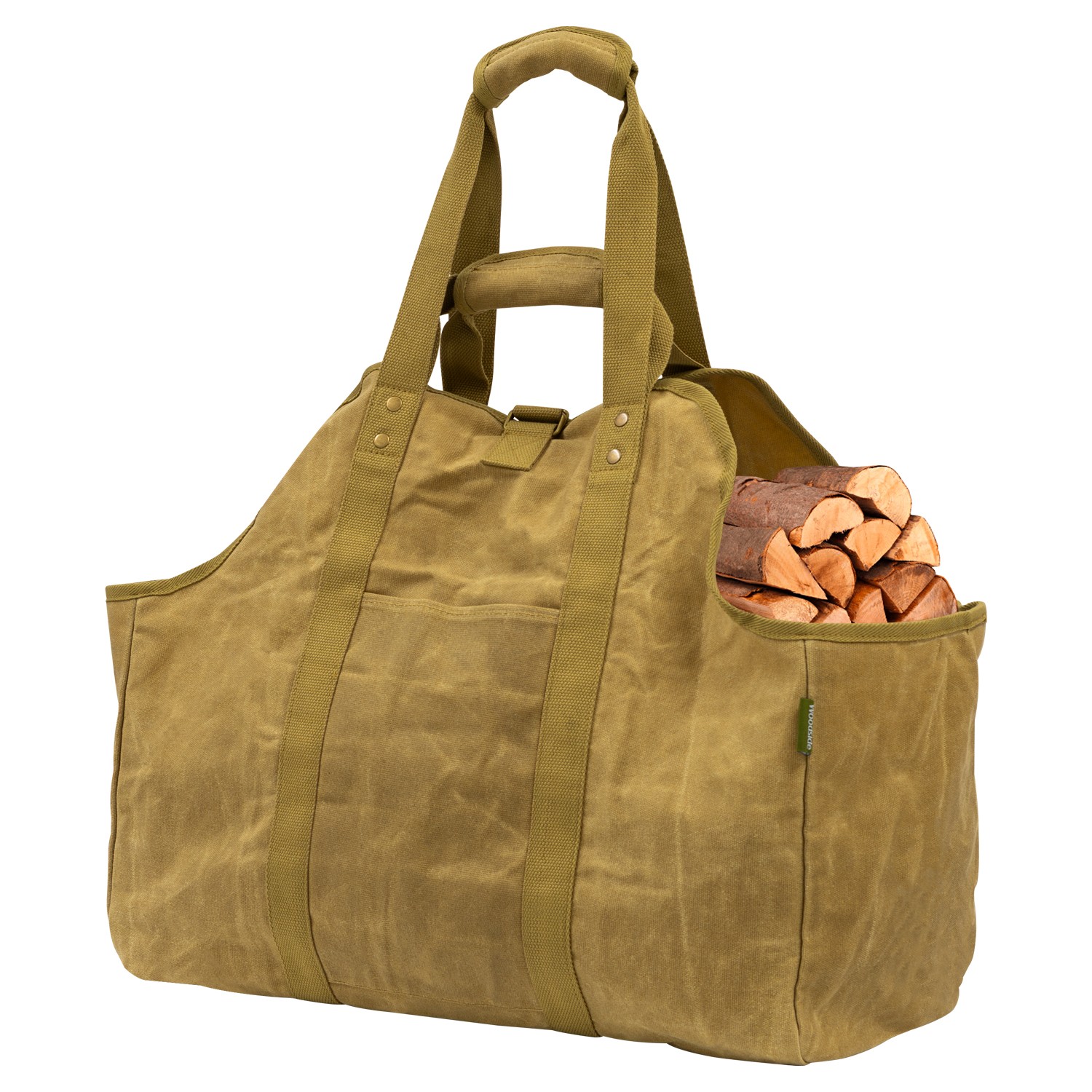 Woodside Firewood Log Carrier Bag, Heavy Duty Waterproof Waxed Canvas w/ Handles