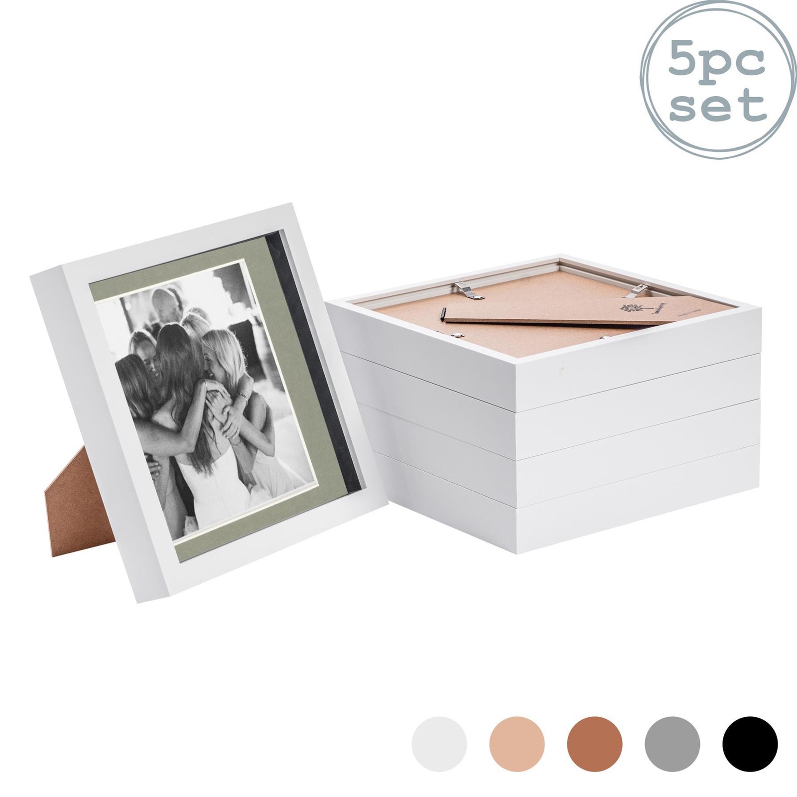 5x 3D Box Photo Frames Picture Display 8 x 8" with 6 x 6" Mount White/Grey