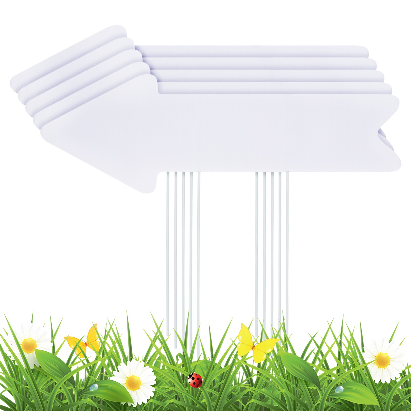 16Pcs 17x6" Blank Arrow Signs with 32 Stakes Wedding Directional Yard Sign White