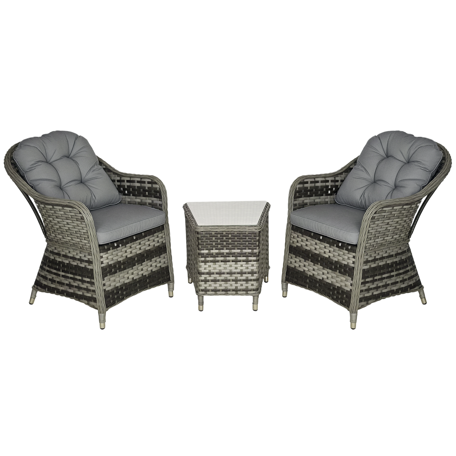 Outsunny 3 PCS Aluminium Rattan Bistro Set with Soft Cushions & Glass Top