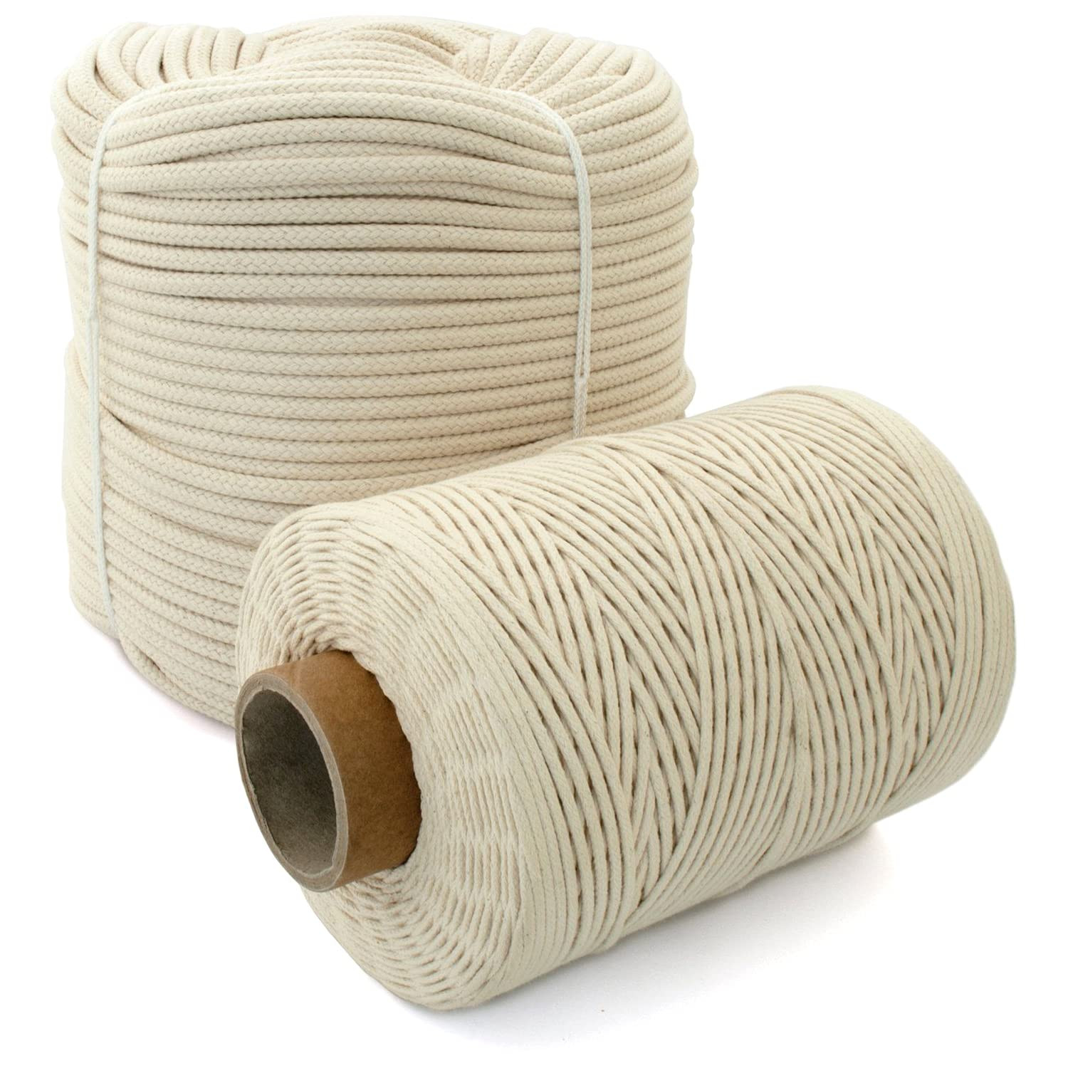 Cotton Rope, Natural Woven Cotton Thread - 100 m / 328 ft of 4 mm Crafts DIY