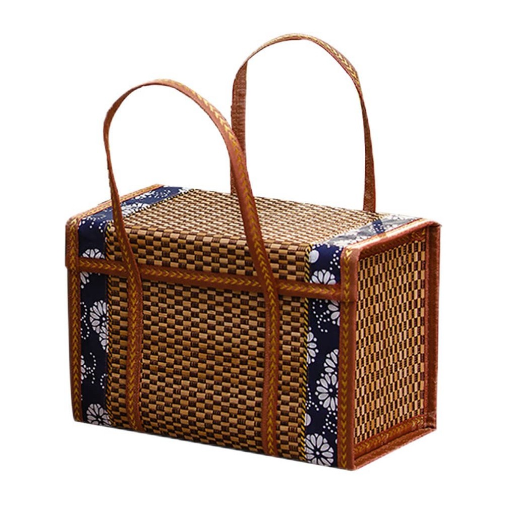 Picnic Woven Basket Wicker Storage Bag Handle Folded Fruit Shopping Food2400