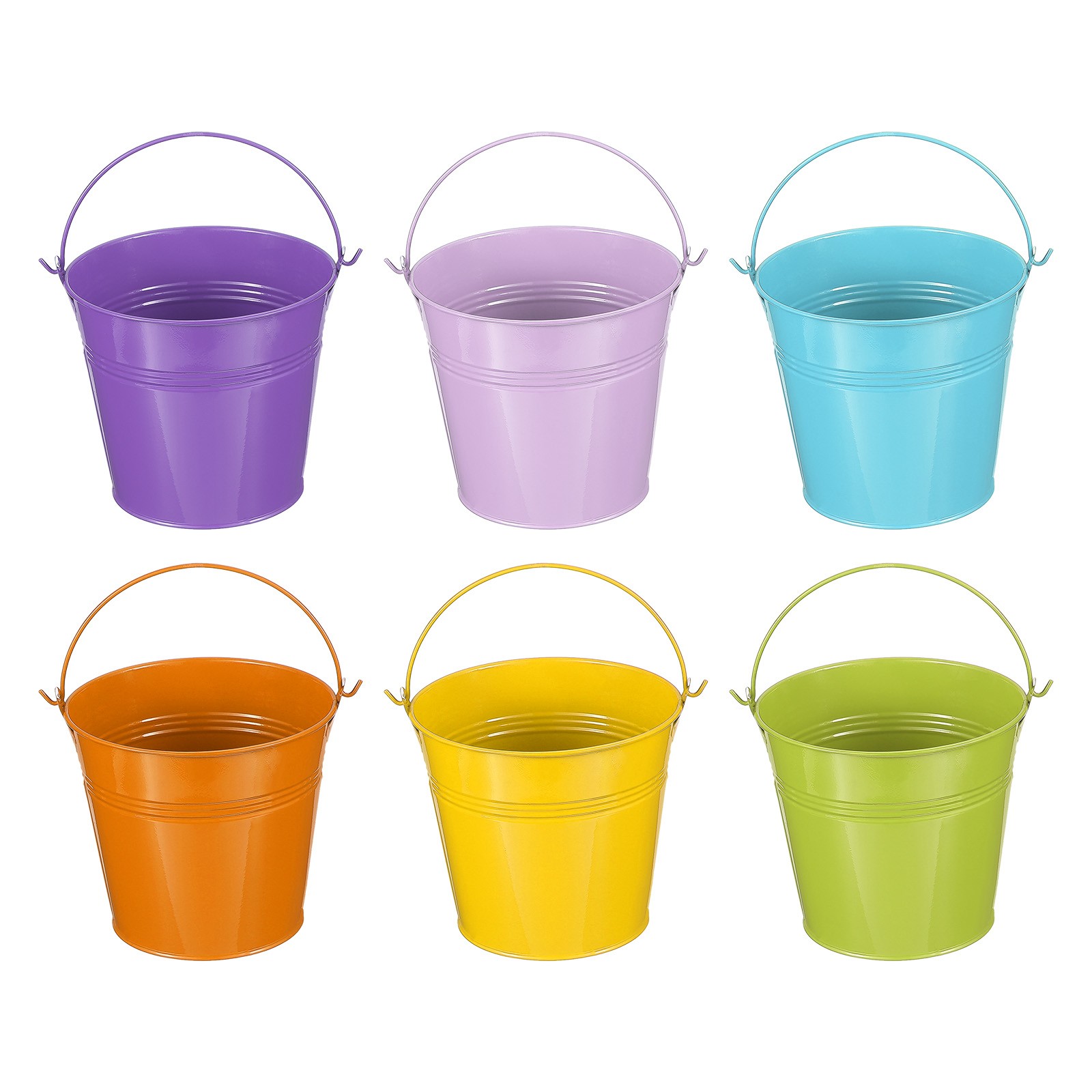 6 Pcs 5"x4.7" Small Metal Buckets with Handle Mini Galvanized Bucket 6 Color