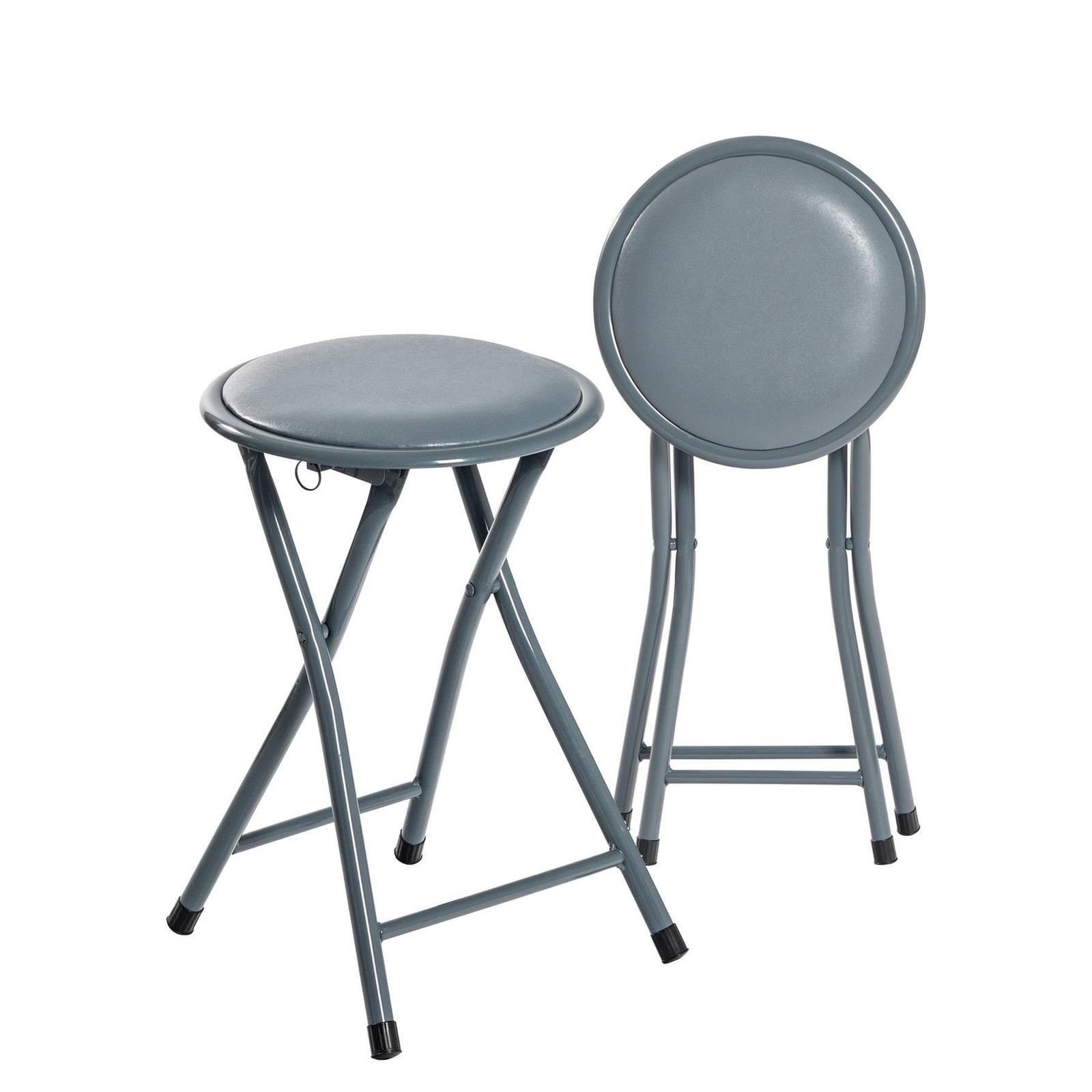 Round Folding Padded Stool. Office Kitchen Breakfast Stools Metal Frame Grey x4