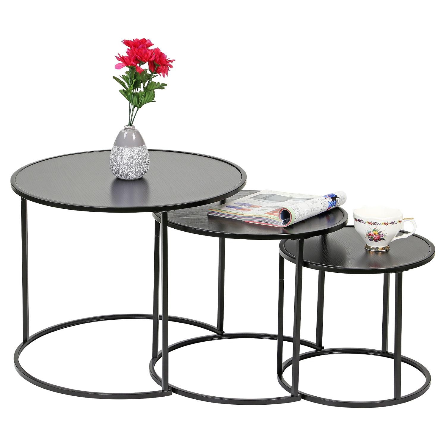 Nesting Coffee Tables Set of 2 Round Stacking Sofa Side Tables for Living Room